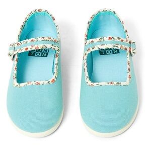 Bonton Blue and Cream Dress Shoes with Floral Trim